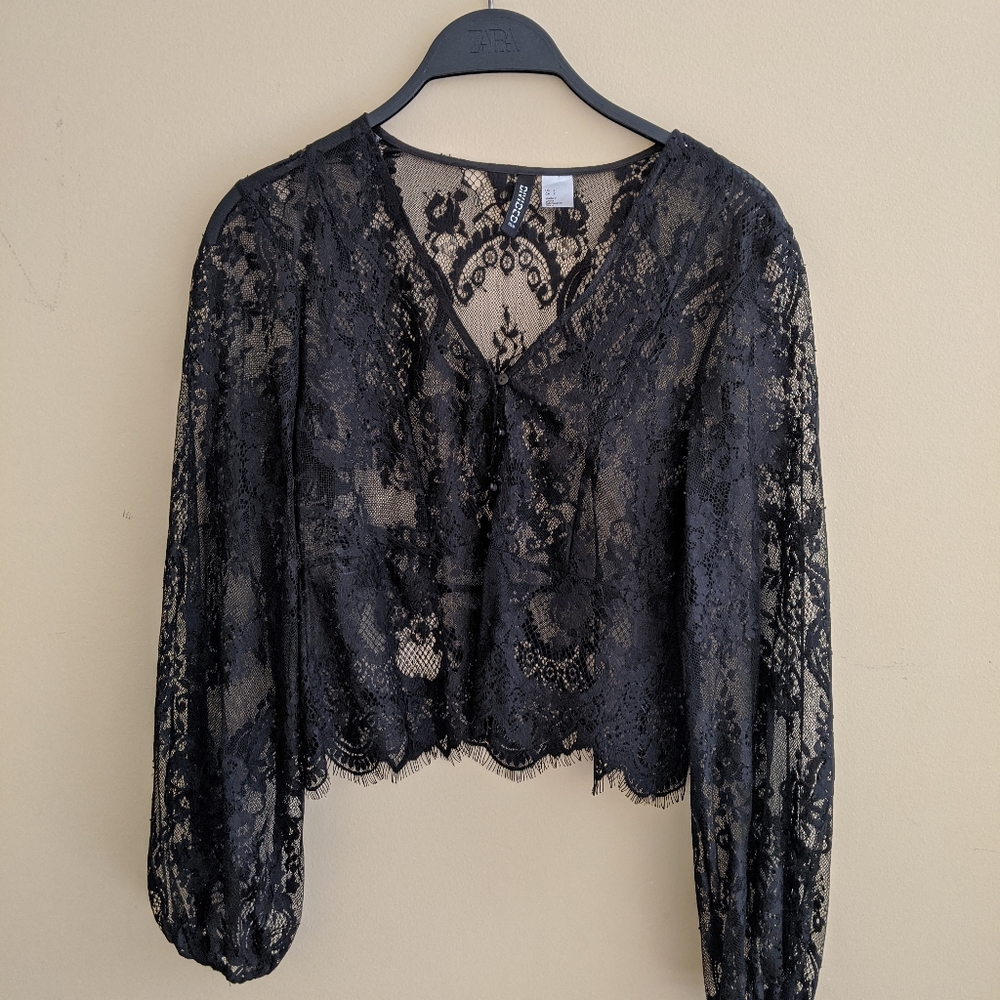 Cropped Black Lace Top